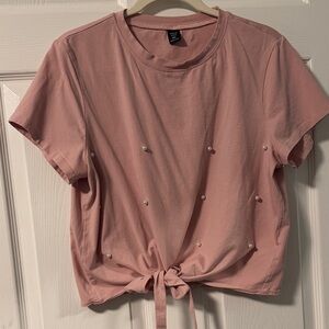 SHEIN Pink Short Sleeve Tie-Front Tee
